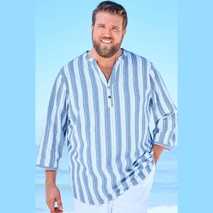 KingSize Gauze Mandarin Collar 3/4 Sleeve Shirt - 1 of 4