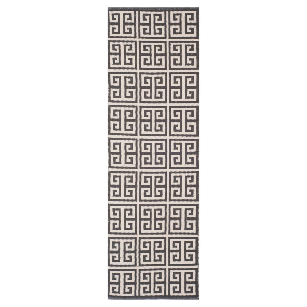 2'3inx7' Runner Dark Gray/Ivory Geometric Woven - Safavieh