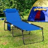 Gymax Outdoor Beach Lounge Chair Folding Patio Lounge Chaise w/ Pillow 4-Level Backrest & Adjustable Peda Backyard Gardens & Rooms Black/Navy/Gray - 3 of 4
