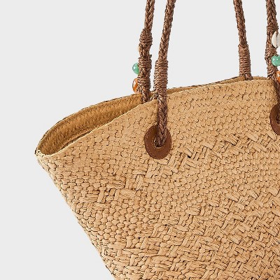 Сумки A New Day Hand Woven Straw Bead Strap Fan Tote Bag - A New Day™ Natural — фото 5