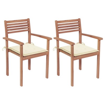 vidaXL Patio Chairs 2 pcs with Cream Cushions Solid Teak Wood