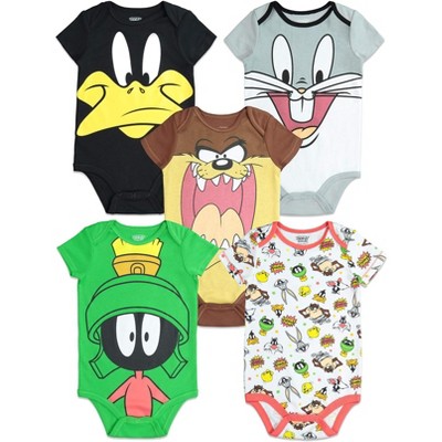 LOONEY TUNES Bugs Bunny Tasmanian Devil Daffy Duck Baby 5 Pack Bodysuits Newborn to Infant