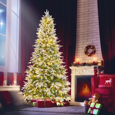Costway 6/7.5/9 FT Artificial Christmas Tree Hinged Xmas Tree with 765/1135/1871 Branch Tips 280/470/690 Lights