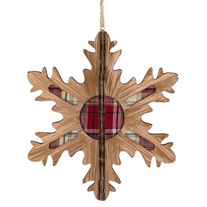 Northlight 3-D Faux Wood and Plaid Snowflake Christmas Ornament - 7" - 1 of 4
