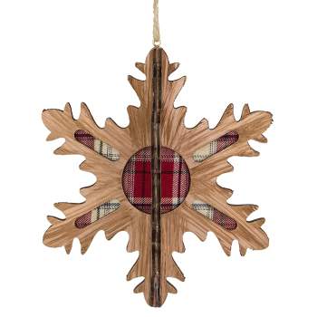 Northlight 7-Inch 3-D Faux Wood and Red Plaid 10 Point Snowflake Christmas Ornament