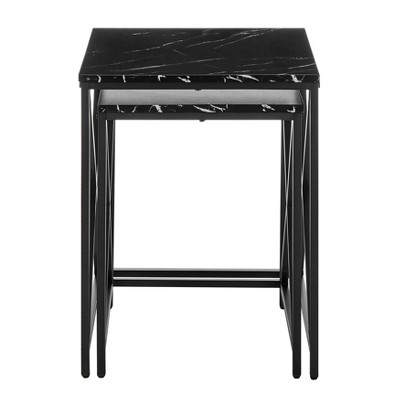 Modern Faux Marble and Black Metal Nesting End Table Set