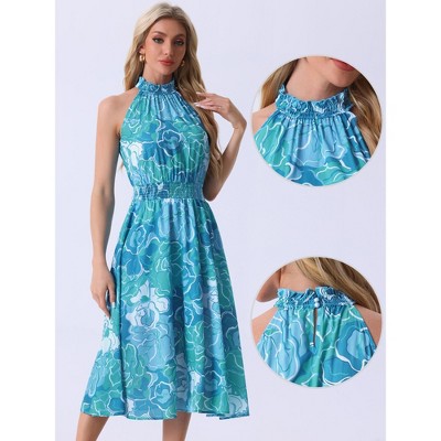 Женские платья INSPIRE CHIC Women's Boho Summer Halter Neck Sleeveless Casual Floral Print Midi Sundresses Blue Green X-Large — фото 2