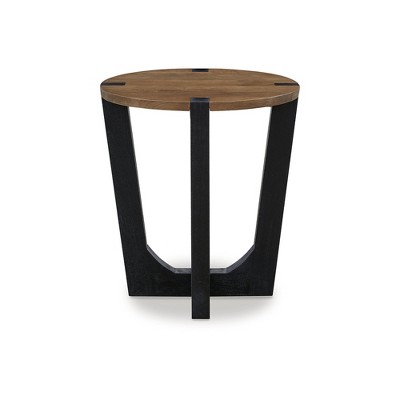 Round Black and Brown Mango Wood End Table