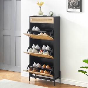 Shoe Storage Cabinet, Freestanding Rattan Cabinet Rack for Entryway, Entrance Hallway,Entry Way Cabinet with Storage - 1 of 4