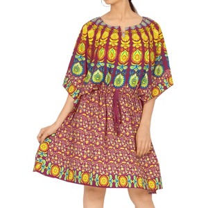 HAPPY BAY Women's Summer Holiday Beachwear Mini Swim Suit Loose Beach Dress Vacation Swimwear Plus Size Bathing Suit Cover-up 2X-3X Yellow Abstract - 1 of 4