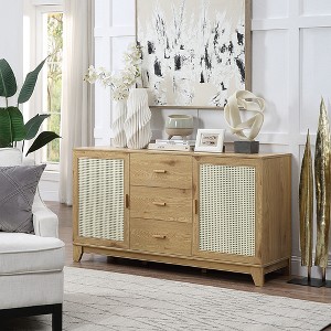 GDFStudio Rabun 59" Modern Cane 2-Door Sideboard Buffet with 3 Drawers - 1 of 4