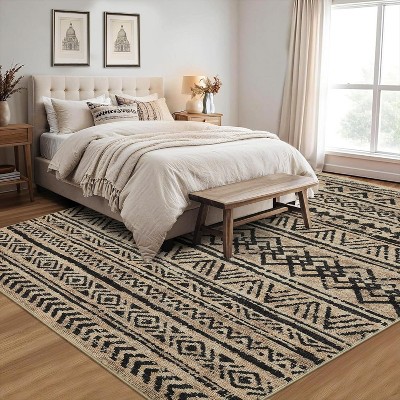 Washable Area Rug for Living Room Bedroom Guest Room Dining Room, Low Pile Soft Striped Carpet, Non-Slip Non Shedding Stain Resistant Foldable Mat