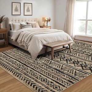 Washable Area Rug for Living Room Bedroom Guest Room Dining Room, Low Pile Soft Striped Carpet, Non-Slip Non Shedding Stain Resistant Foldable Mat - 1 of 4