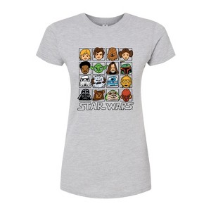 Women's - Star Wars - Yoda and Friends Face Grid Fitted Graphic T-Shirt - 1 of 2
