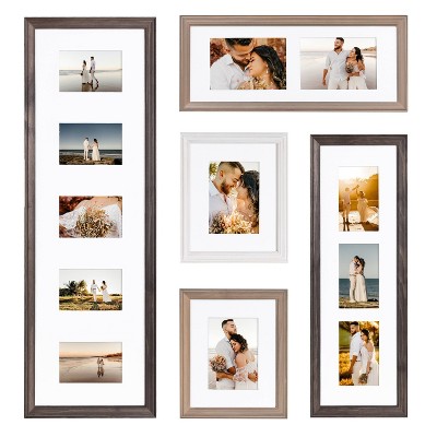 Modern Collage Picture Frames Wall Decor - 17.5x23.5 White Finish Photo  Collage Frame with White Mat For Nine 5x7 Photos , Includes UV Resistant