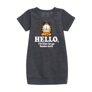 - Garfield - Hello Go Home Now Graphic Short Sleeve Fleece Dress - 1 of 3