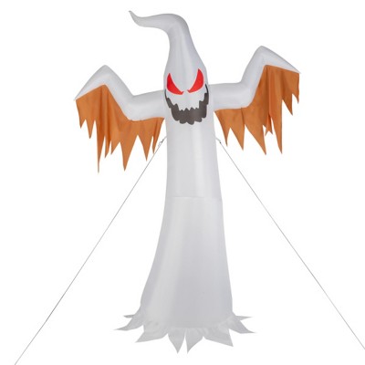 Syemin Decorative Holiday Scene Props 12ft 4pcs Giant Scary Ghost Flames and Flashing Red Eyes Inflatable Halloween Decoration, White, 93"*35"*144"
