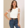 INSPIRE CHIC Women's Vintage Peter Pan Collar Puff Polka Dots Mesh Short Sleeve Blouse - 3 of 4