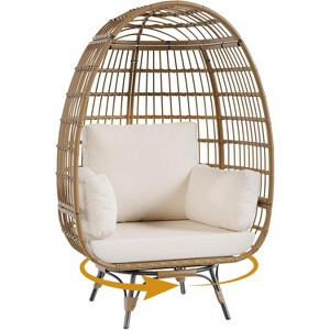 Swivel Egg Chair, PE Rattan Lounge Chair with  Cushion & Steel Frame for Indoor/Outdoor Use - DLEC28 - 1 of 4