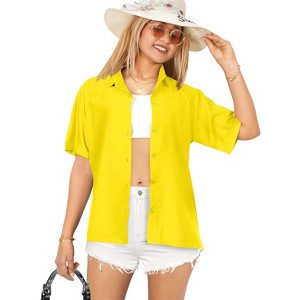 LA LEELA Womens Summer's Casual Blouse Shirt Blouses Short Sleeve Button Up Dress Tops Tee Shirts Coverup Hawaiian Dresses for Women - 1 of 4