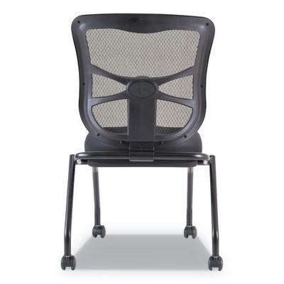 Black Mesh Armless Reception Chair with Fabric Seat