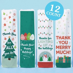 Big Dot of Happiness Assorted Holiday Thank Yous Wine Gift Bags, Funny Christmas Hostess Wine Bottle Gift Wrap, Bulk Holiday Paper Bags - 12 ct - 1 of 4