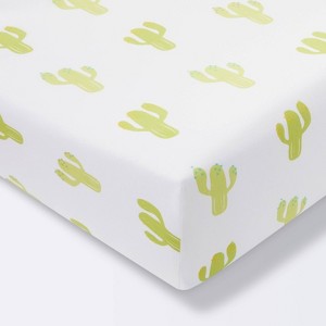 Fitted Crib Sheet Cactus - Cloud Island™ - White - 1 of 4