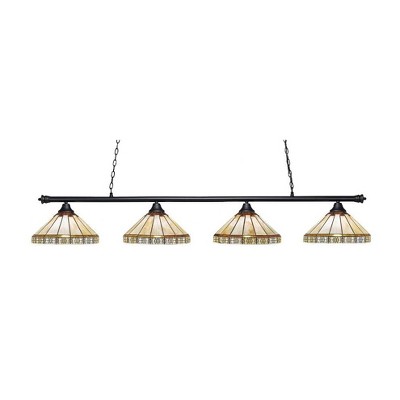 Toltec Lighting Oxford 4 - Light Island Pendant Light in  Matte Black with 15" Honey & Brown Mission Art Glass Shade