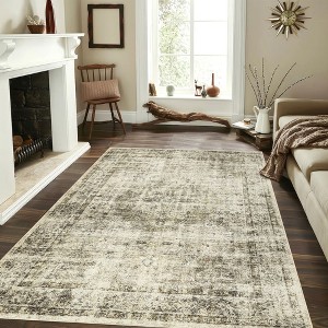 Washable Area Rug Vintage Distressed Living Room Rug Floral Print Indoor Low Pile Floor Cover for Home Office, Bedroom - 1 of 4