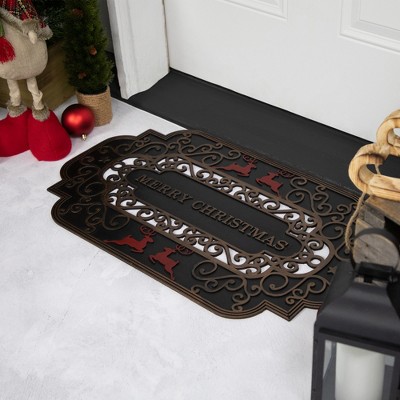 Black and Copper Rubber Outdoor Christmas Entrance Rug