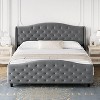 Luxury Velvet Bed Frame w/ Wingback Headboard & Footboard, No Box Spring - 2 of 4