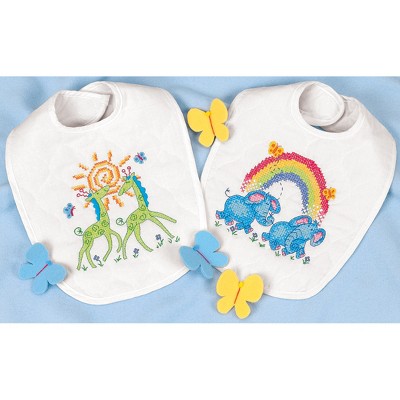 Photo 1 of Dimensions Baby Hugs Stamped Cross Stitch Kit 9"X14" 2/Pkg-Noah's Ark Bibs