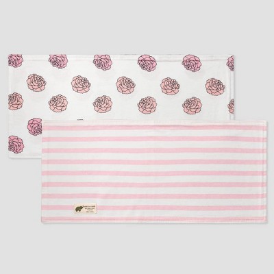 Layette by Monica + Andy Baby Girls' 2pk Organic Cotton Floral and Striped Burp Cloth Set - Pink