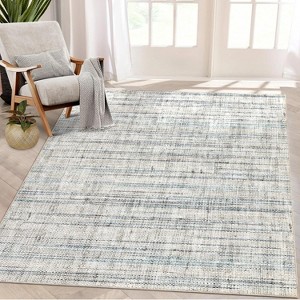 Washable Rug with Braided Print, Modern Low-Pile Non-Slip Carpet for Kitchen, Entryway, Bathroom, Bedroom – Stain Resistant, Natural Darkened - 1 of 4