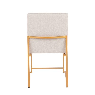 Set of 2 Beige Upholstered Dining Chairs with Gold Metal Frame