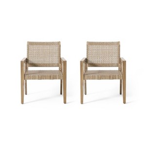 Cesicia 34'' H X 25'' W X 27.25'' D Brown Outdoor Wicker and Acacia Wood Club Chairs, Set of 2 - 1 of 4