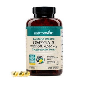 NatureWise Quadruple Strength Omega 3 Fish Oil 4080mg- Natural TG Form + Wild Caught - 2450mg Omega 3 + 1350mg EPA 900mg DHA - Non-GMO - 1 of 4