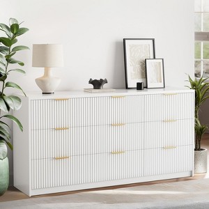 9-Drawer Fluted Dresser with Metal Handles, Modern Storage Organizer for Bedroom Living Room Entryway,Finish Multi-Functional TV Stand,White - 1 of 4