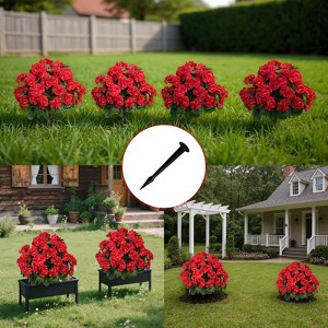 2PCS Artificial Begonias Bush with Ground Spike, 24Inch Artificial Outdoor Bushes Evergreen UV Resistant Shrubs - 1 of 4