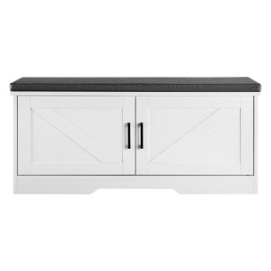 VEVOR Shoe Storage Bench, 39.4 x 14.0 x 18.1 Inch Shoe Organizer with Padded Seat Cushion, Entryway Bench with 2 Barn Doors, Brown - 1 of 4