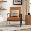 Lirago,Mid-Century Modern Accent Chair with Brown PU Leather-Industrial Iron Frame, High Backrest & Faux Leather Armrests - 2 of 4