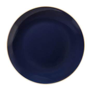 Smarty Had A Party 10.25" Navy with Gold Rim Organic Round Disposable Plastic Dinner Plates (120 Plates)