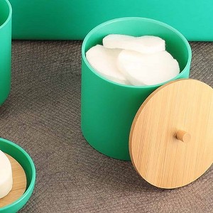 Evideco French Home Goods Cotton Pad & Q-Tip Holder with Bamboo Lid - 1 of 4