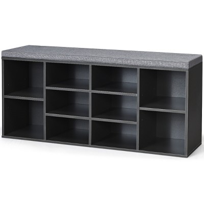 Tangkula Adjustable 10-Cube Organizer Bench Entryway Padded Shoe Storage Bench