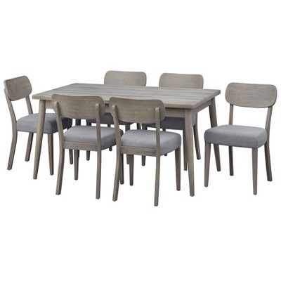 7pc Carlisle Dining Set Light Gray - Lifestorey: MDF Top, Rubberwood Legs, Foam Cushioned Chairs