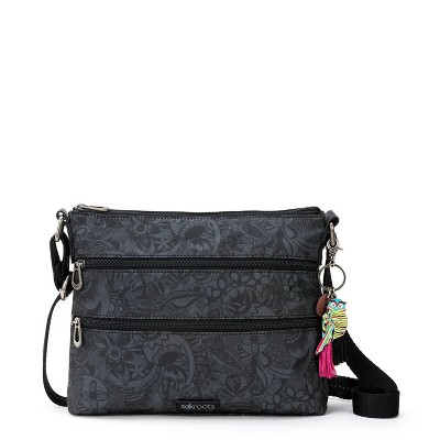 Sakroots Artist Circle Basic Crossbody Bag in Eco-Twill, Multifunctional Purse Black Spirit Desert Repreve