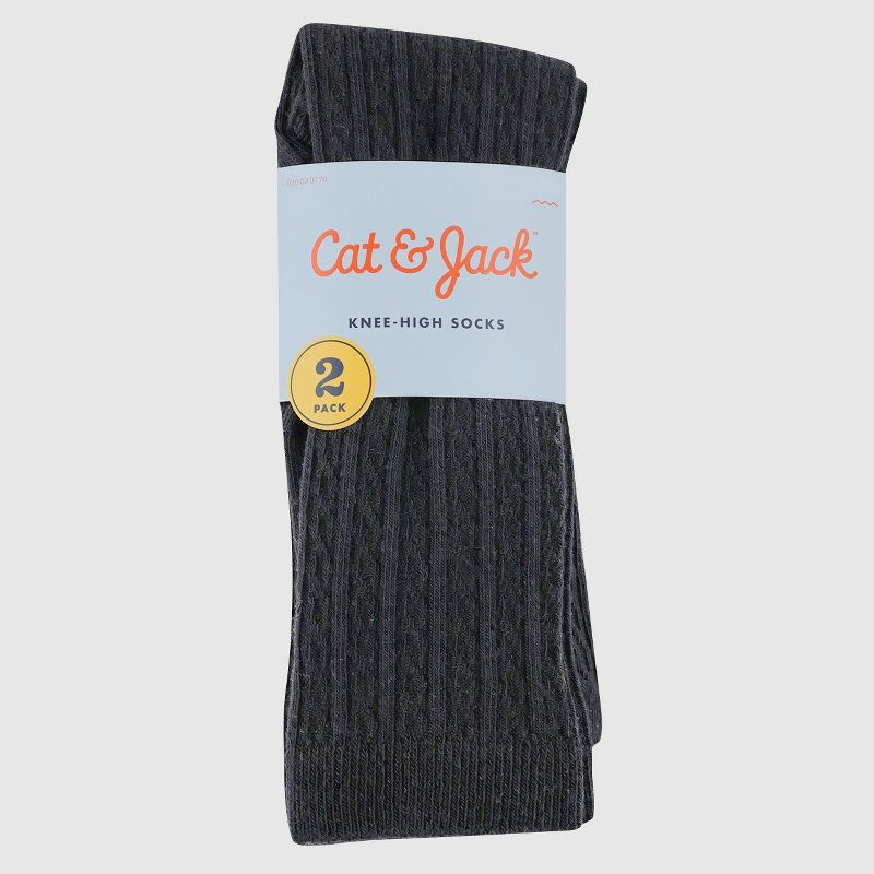 Girls' Knee-High Socks 2pk - Cat & Jack&#153; Black, 2 of 4