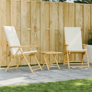 vidaXL 3 Piece Folding Bistro set with Cream White Cushions Bamboo - 1 of 4
