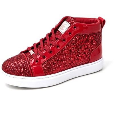 Bangka Men's High Top Sneakers Fashion Glitter Blink Lace Up Dress Shoes, red-11 — фото 2