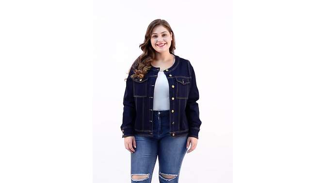 Agnes Orinda Women's Plus Size Long Sleeves Collarless Buttons Denim Jean Jackets, 2 of 7, play video